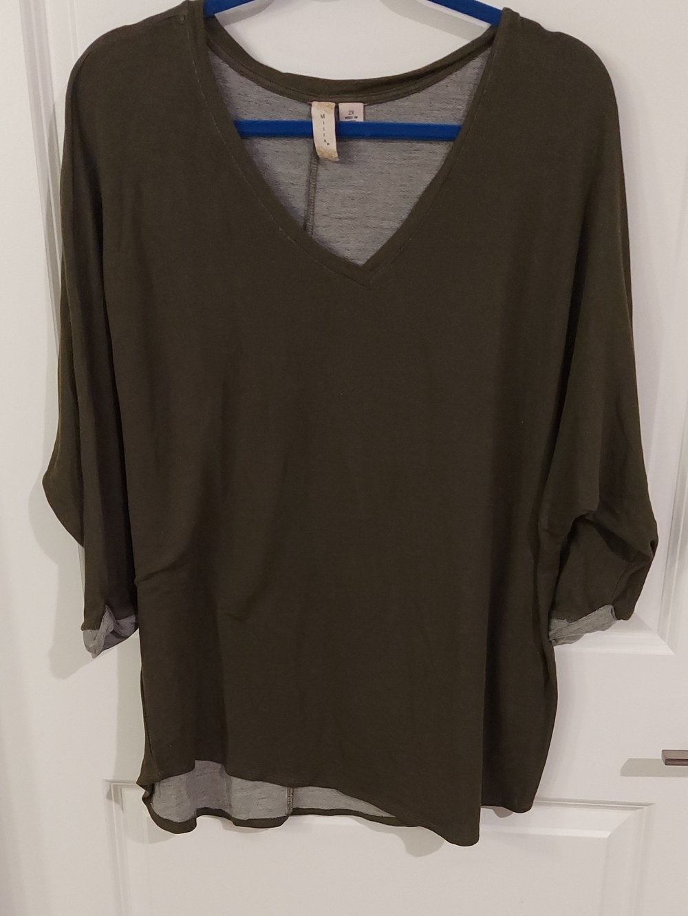 Misia Olive Green V-Neck Dolman Sleeve Tunic